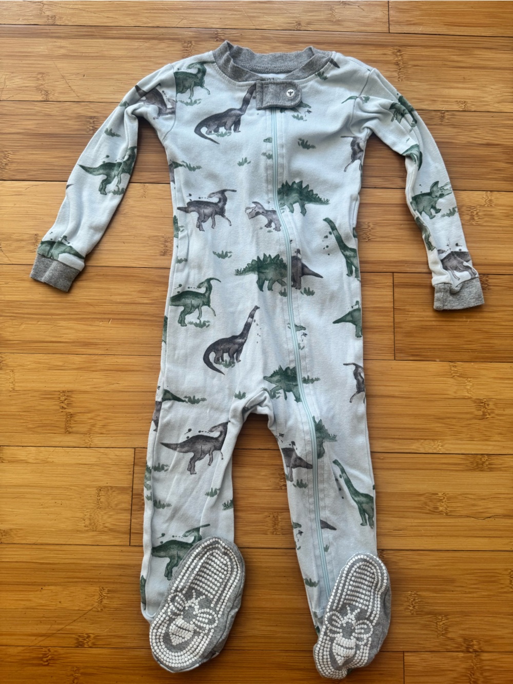 Burt's Bees Dino Print One-Piece Pajamas - Light Blue & Green